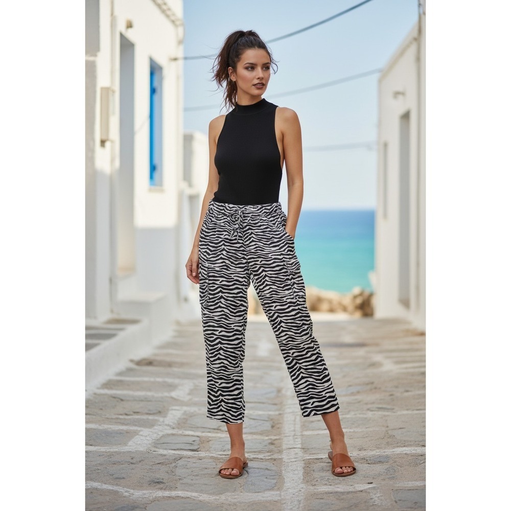 Jules &Leopold Zebra Print Cargo Pants S Black White Indie Elastic Waist Utility